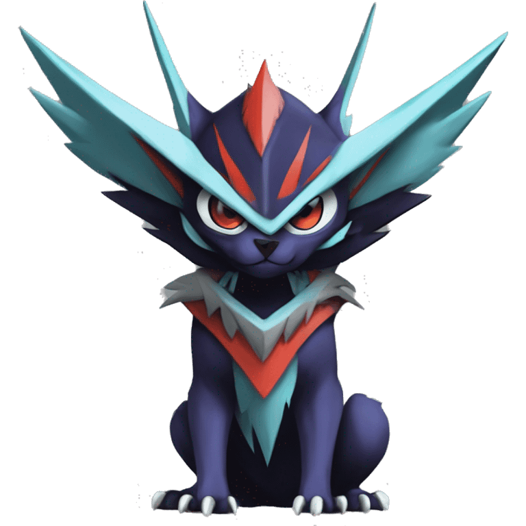 Cool Dark Edgy Absol-Noivern-Quilava-Litten-Pokémon with edgy stripes hoodie spiked collar punk Full Body emoji