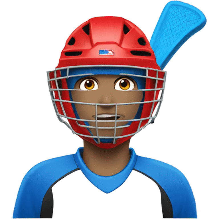 Field hockey goalie with red helmet and blue eyes  emoji