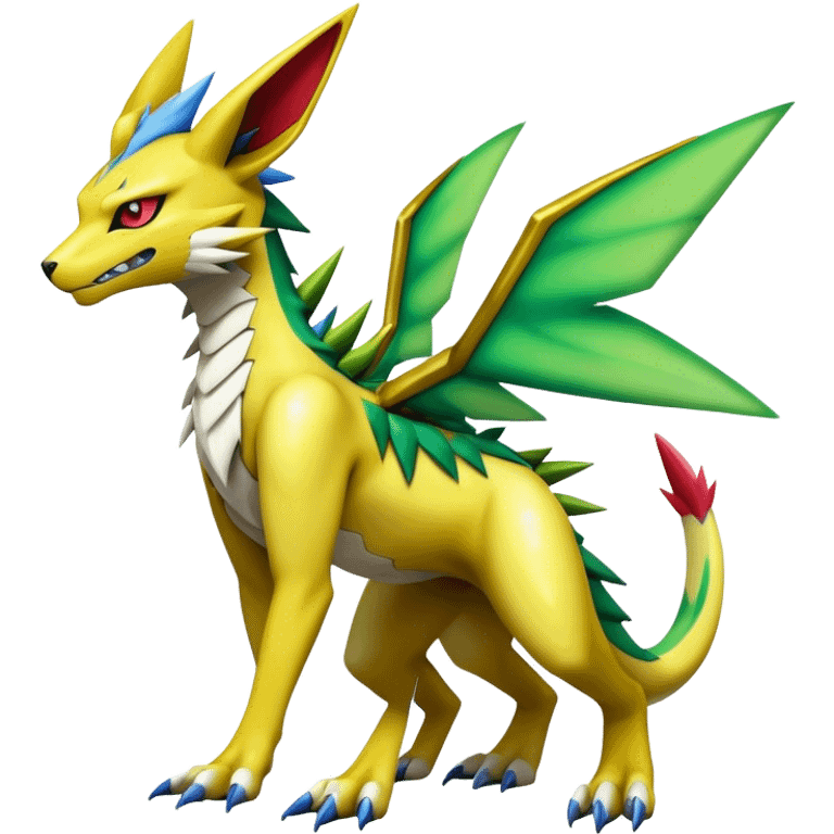  Cool Edgy Shiny Futuristic Ethereal Legendary Zeraora-Digimon-Renamon-Flygon-hybrid full body emoji