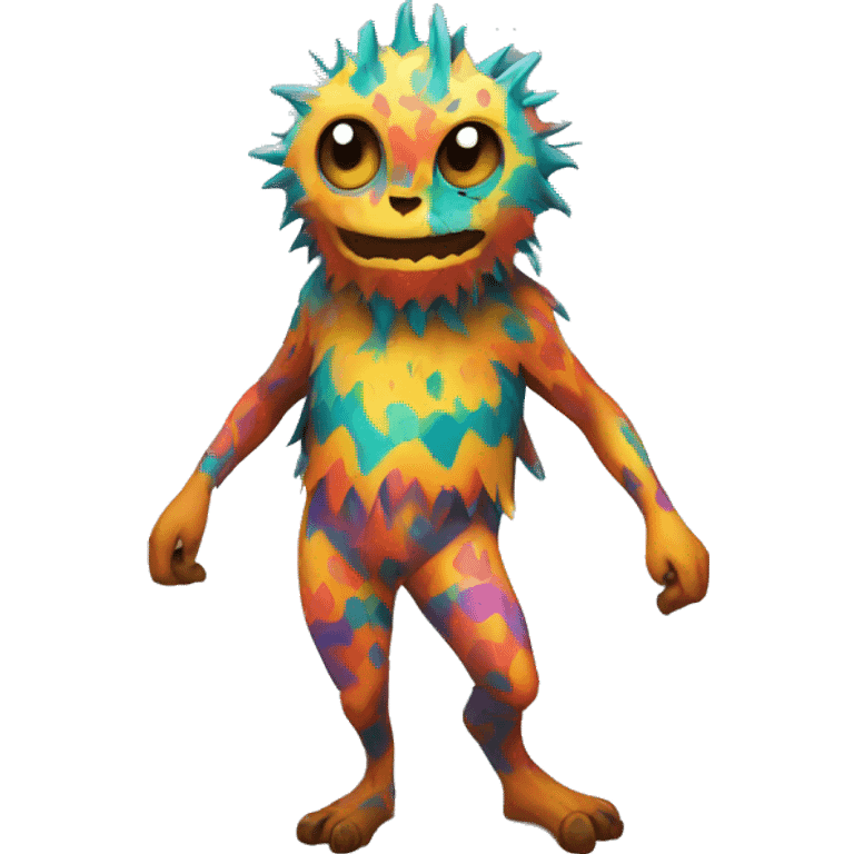 a colorful edgy vernid-fionbri-creature with splash patterns full body emoji