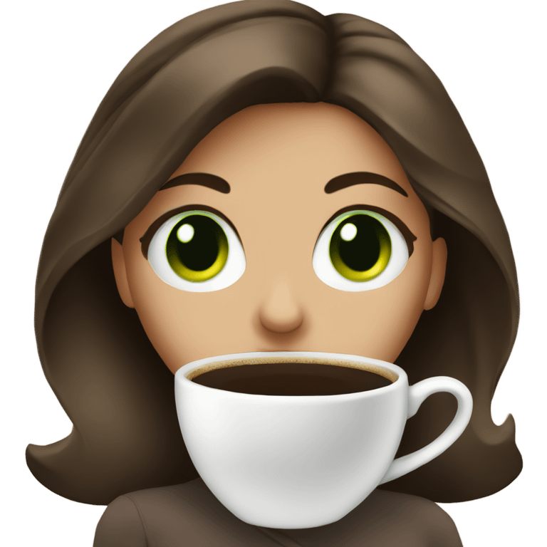 Brunette girl green eyes with coffee emoji