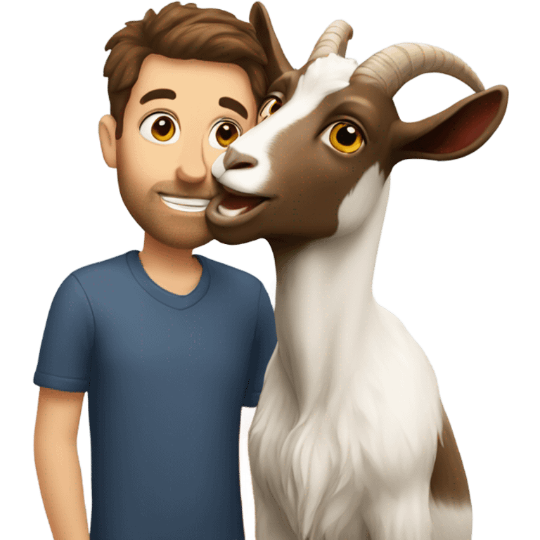 Goat licking man with brown hair  emoji