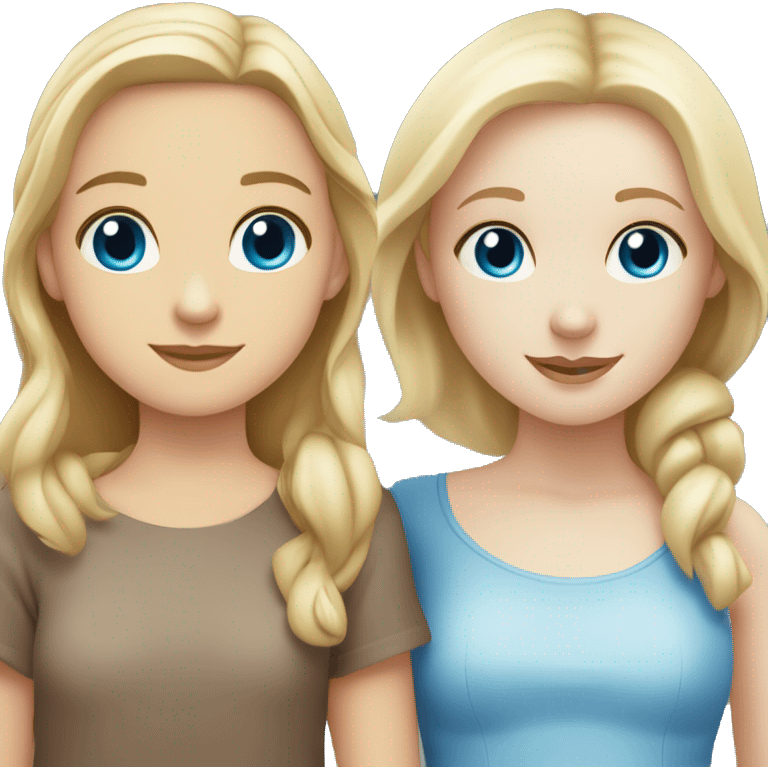 Blonde girl with blue eyes and pale skin hugging girl with brown hair and eyes and darker skin emoji