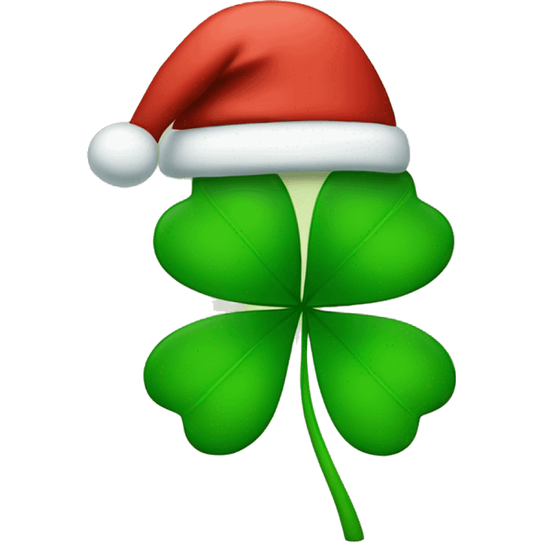 clover with four leaves and a red christmas hat  emoji