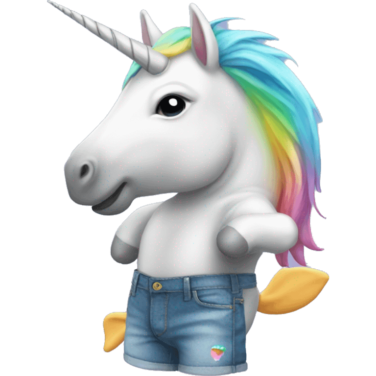 Unicorn wearing shorts with a dolphin  emoji