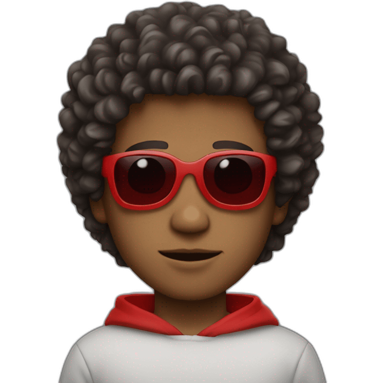 Square-jawed boy with curly hair and a degrade, wearing black sunglasses and a red hoodie. emoji