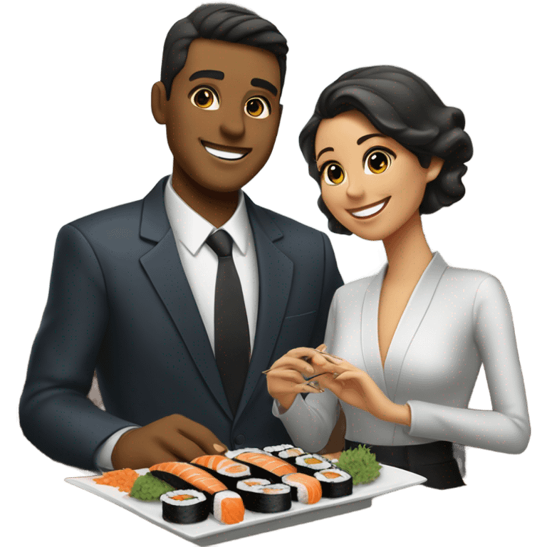 Generate a salesman eating sushi with his girlfriend  emoji