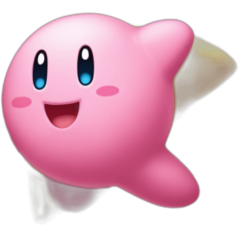 cute happy Kirby jumping on a golden star emoji