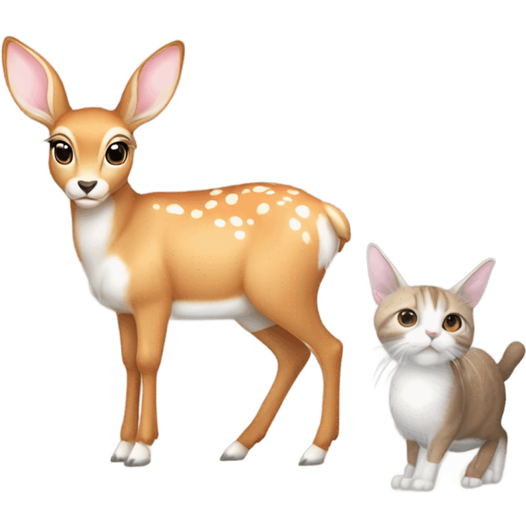 A deer and cat and bunny together emoji