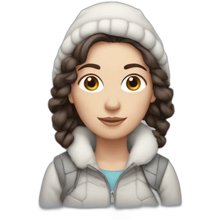 White Woman with dark brown hair and snow emoji