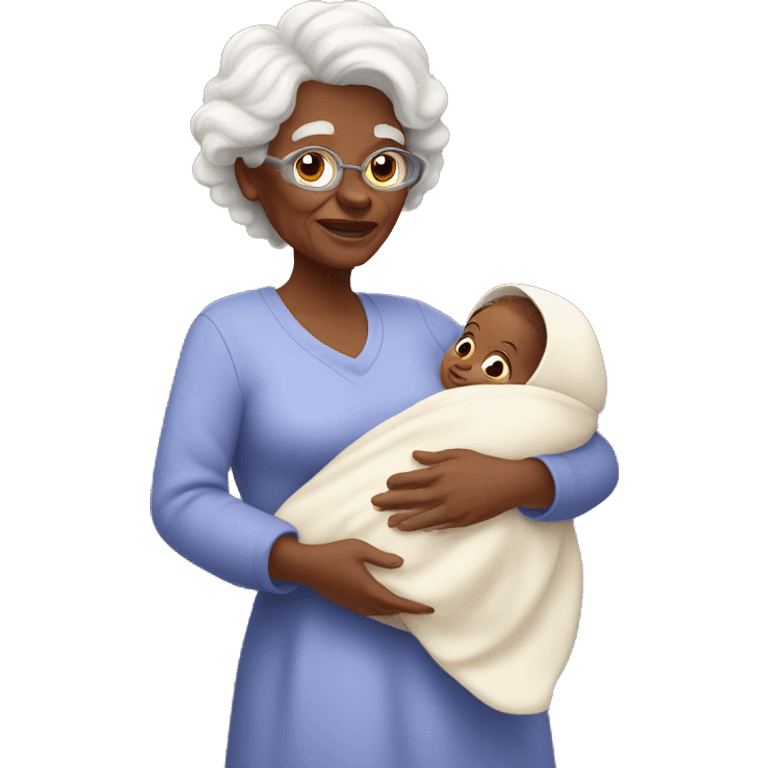 white grandma with long brown hair; holding little baby girl  emoji