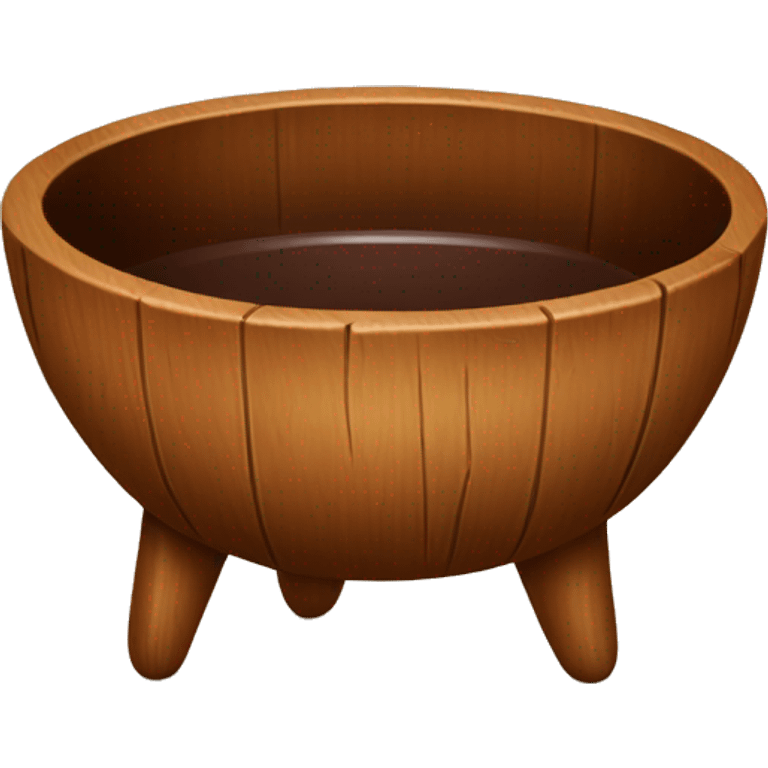 Brown wooden bowl with 4 legs filled with brown liquid  emoji