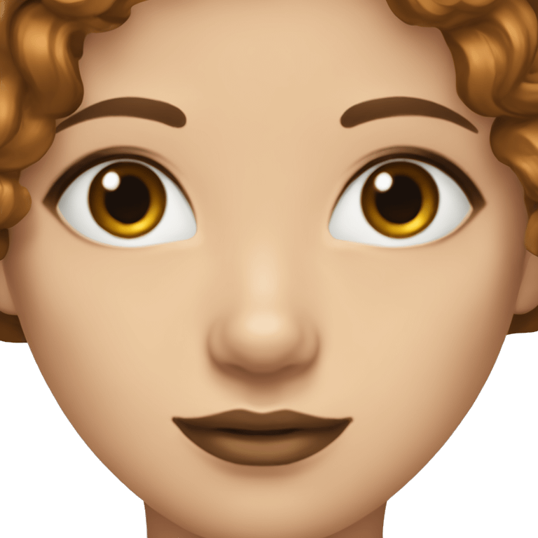 Femmme blanche aux yeux marron avec des cheveux noirs dont les pointes sont couleur marron foncé, une bouche moyenne, des yeux de sirène emoji