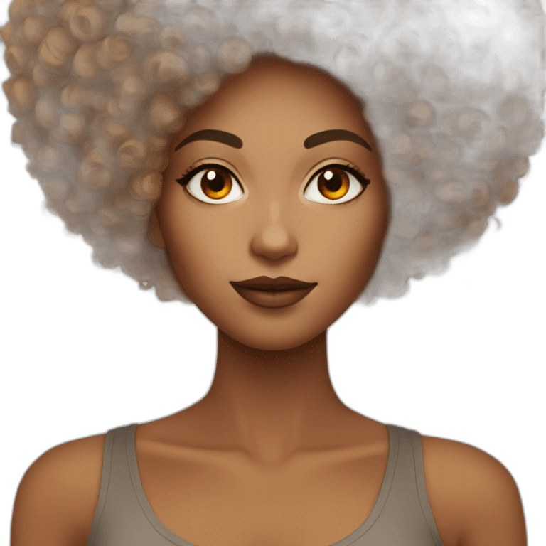 Light mixed-skinned woman natural makeup with an Afro orange  emoji