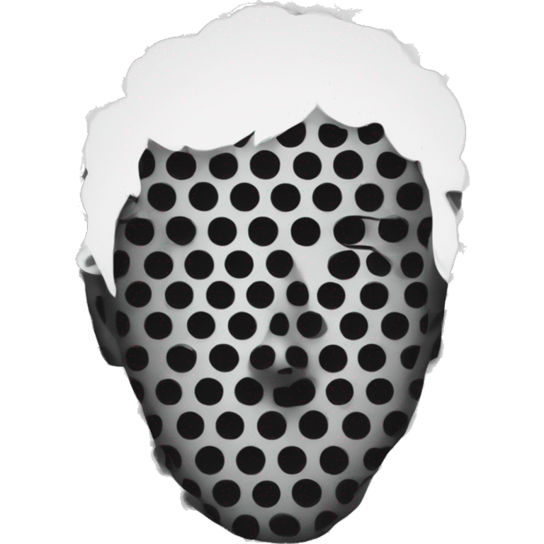 Black and white halftone collage of a face emoji