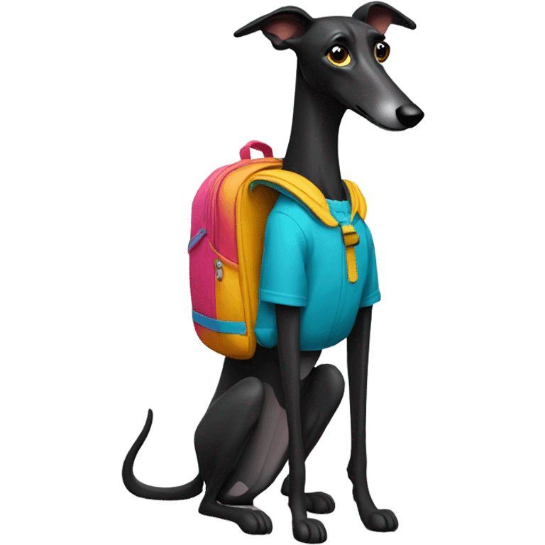 Black greyhound with backpack on emoji