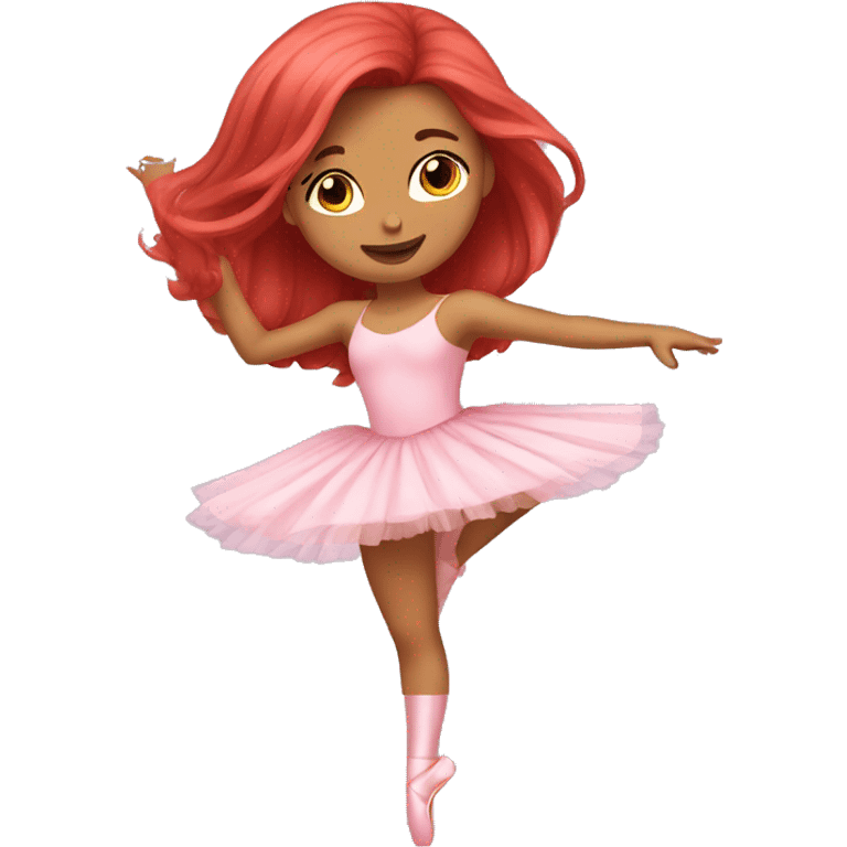 pretty girl with long red hair dancing ballet in a pink ballerina outfit  emoji