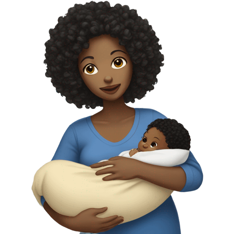 light skinned woman with black curly hair holding newborn baby boy emoji