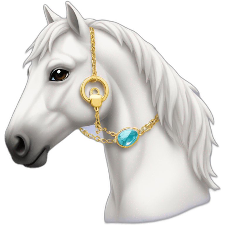 White stallion mustang wearing a key necklace emoji