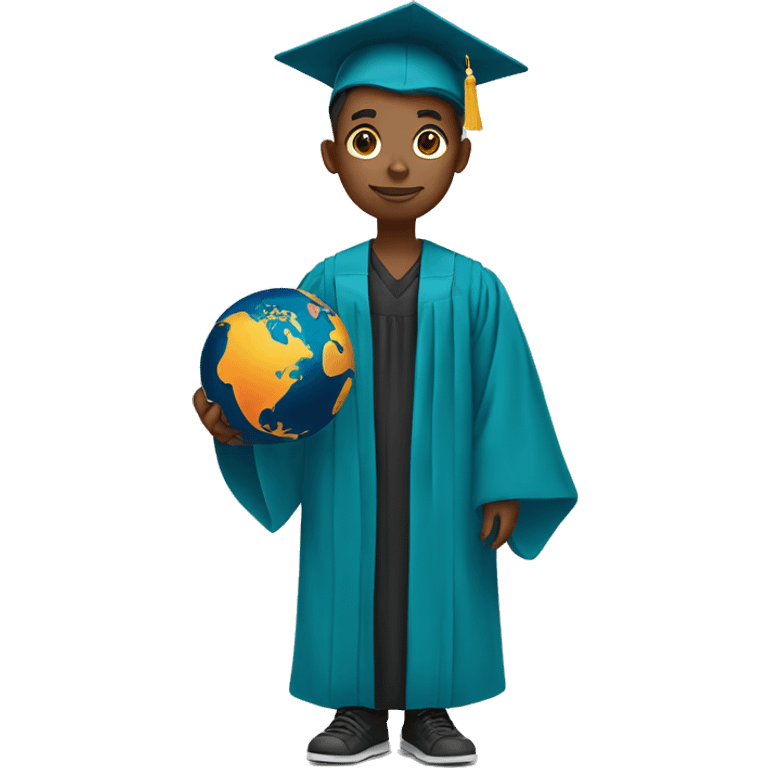 student holding planet in graduation gown emoji