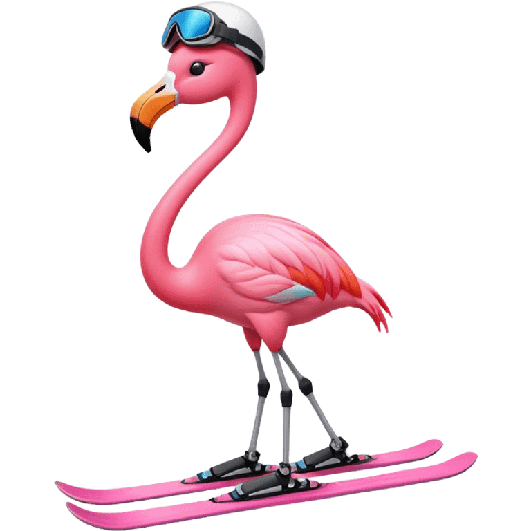 A Skiing Flamingo with ski helmet on the head , wearing ski goggles , ski and ski boots emoji