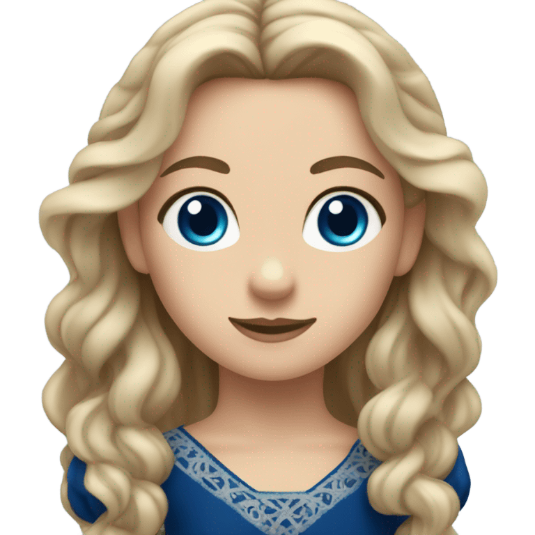 A dark blue eyed girls with long dark blonde hair irish dancing emoji