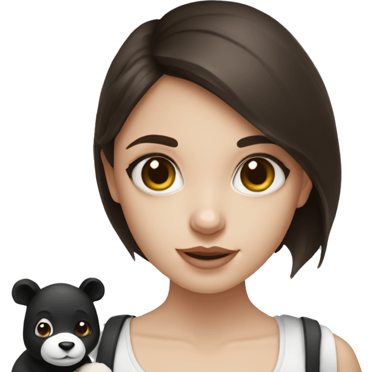 Brunette girl with hazel eyes holding a panda emoji