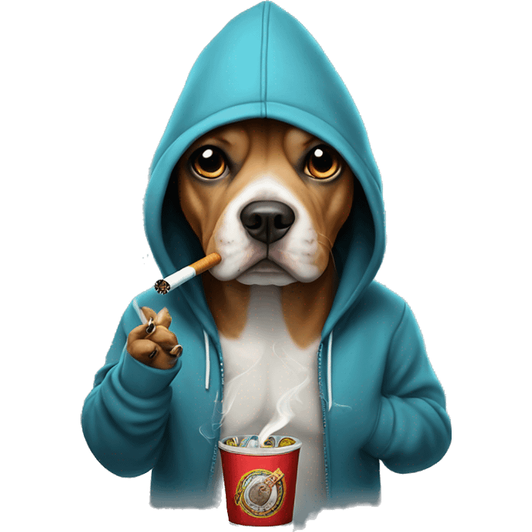 Poker face dog wearing hoodie and smoking cigarettes  emoji