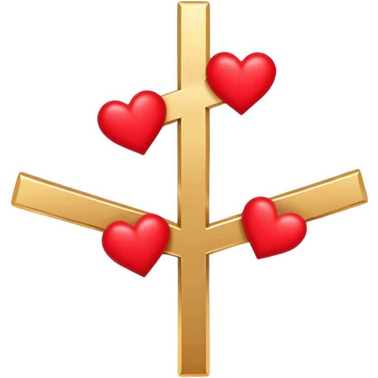 Two red  hearts around  a simple gold cross  emoji