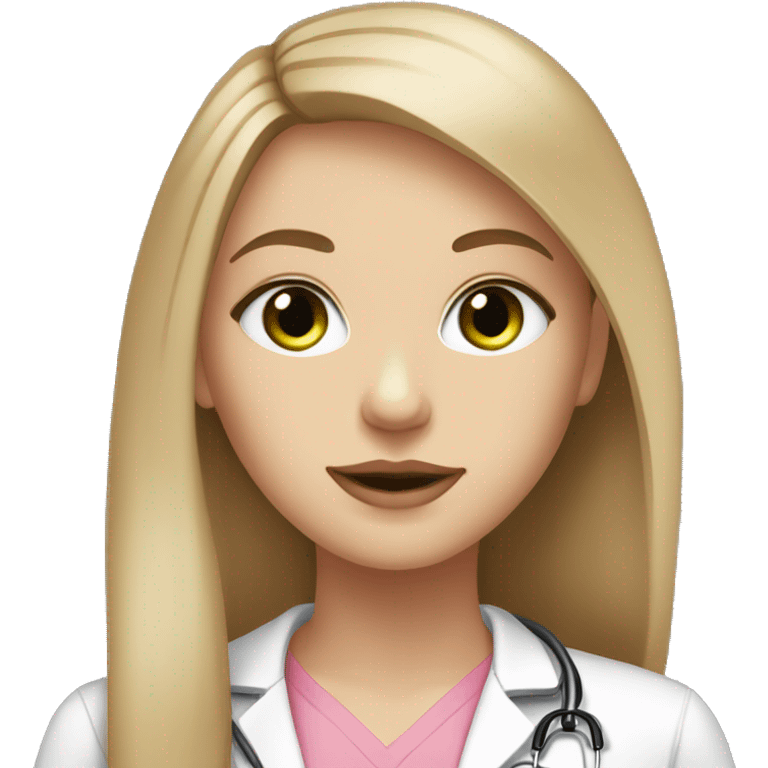 white girl, green eyes, light brown straight hair, pink lips, doctor emoji