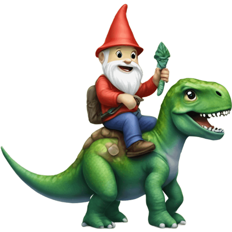 Garden gnome riding a dinosaur emoji