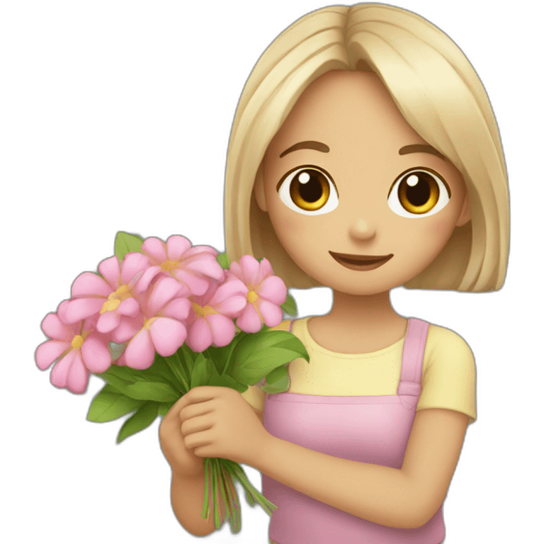 Cute girl and hand hold flowers  emoji