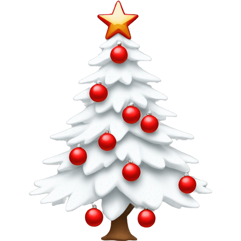 White Christmas tree with red balls and red star emoji