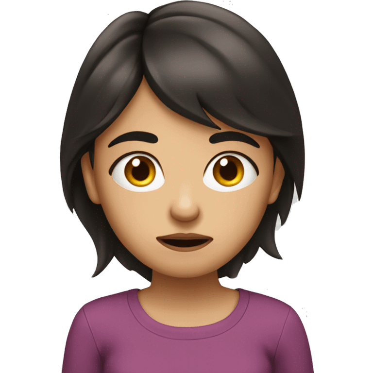 medium tone dark haired girl making puzzled face wearing emoji