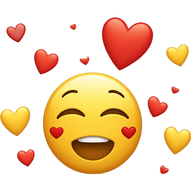 Regular yellow Emoji in love looking , blushing and red little hearts on the air emoji