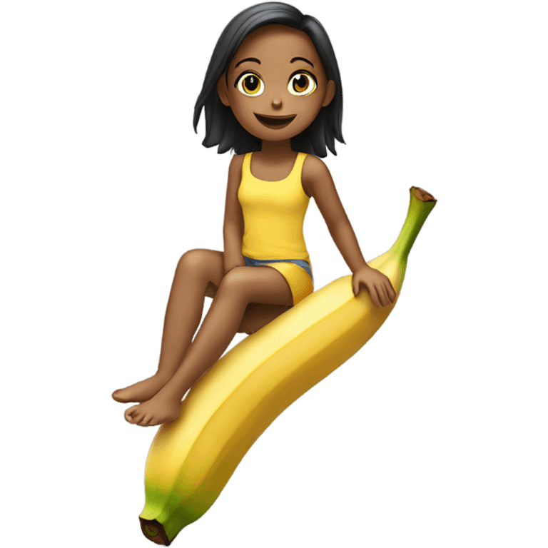 Girl sitting on the tip of a banana emoji