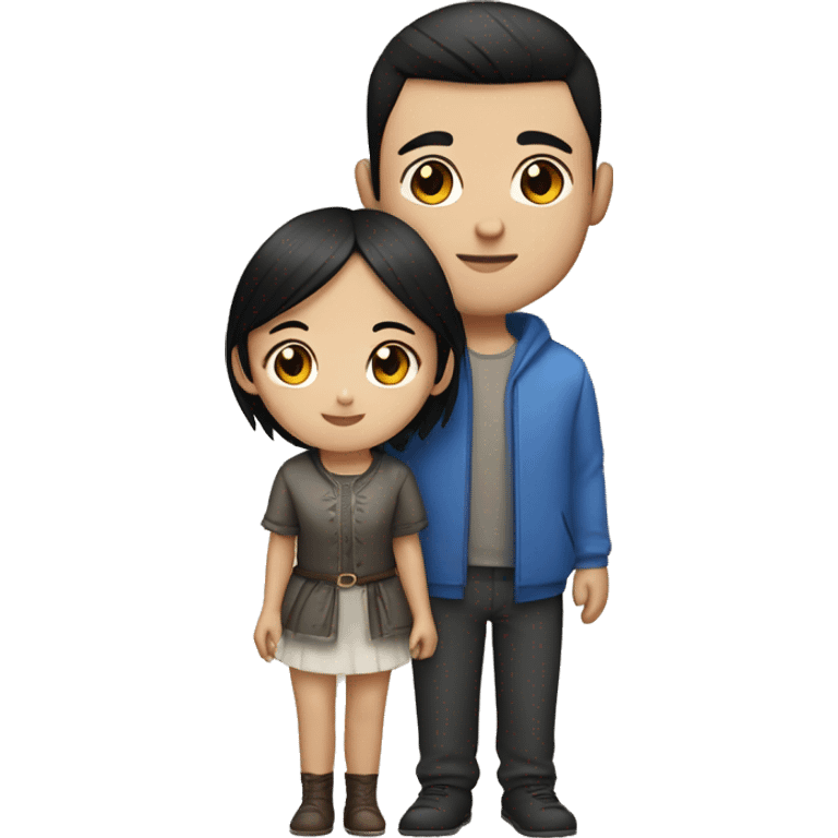 a couple of an Asian girl with black eyes and a Slavic guy with short black hair and blue eyes emoji