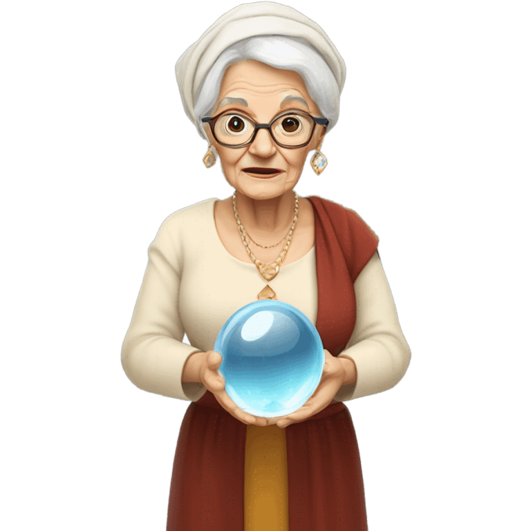 Wise Old Lady Fortune teller with crystal ball looking into the camera emoji