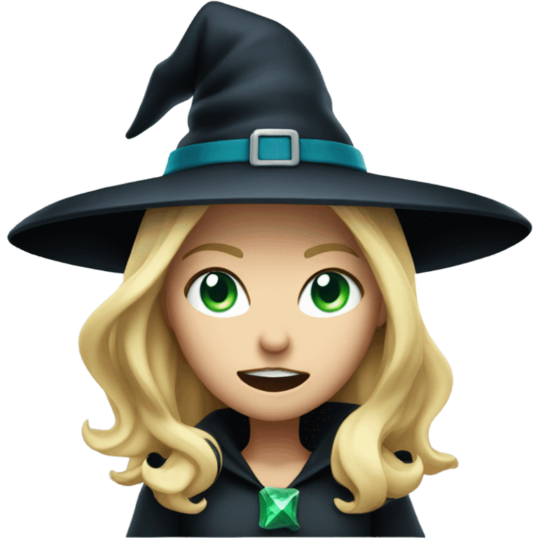 Blonde witch with green blue eyes hat angry emoji