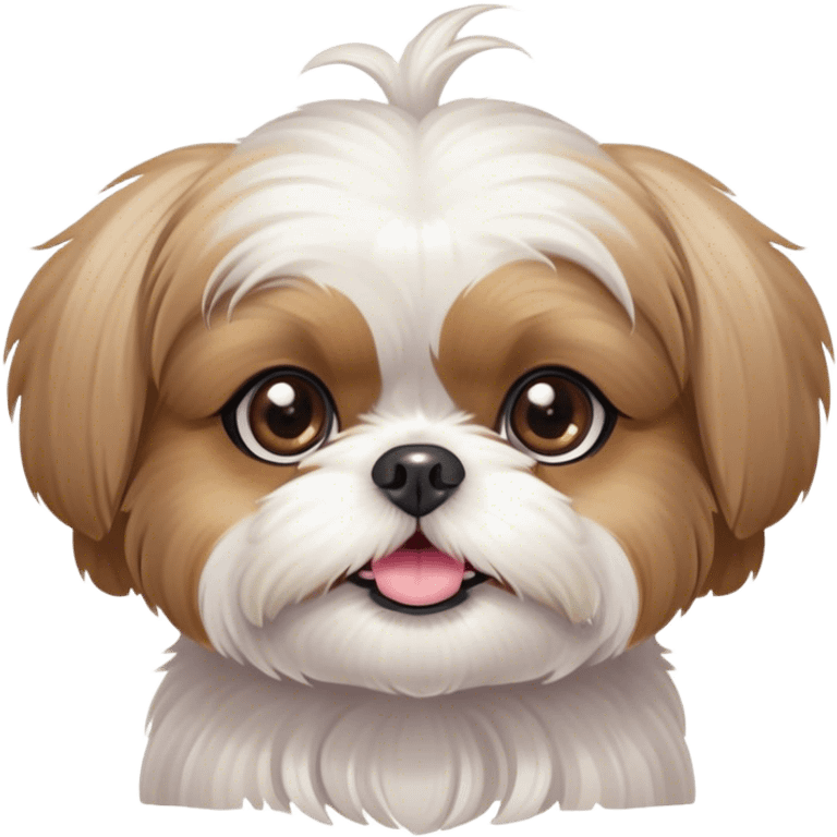 Cinematic Cute Shih Tzu Portrait Emoji, Head playfully tilted with large, sparkling eyes and a fluffy, endearing fur in gentle, pastel tones, simplified yet irresistibly charming, highly detailed, glowing with a warm, cuddly radiance, high shine, radiating affectionate and joyful energy, styled with a soft, playful outline, capturing the essence of a cute Shih Tzu that seems destined to charm everyone in its path! emoji