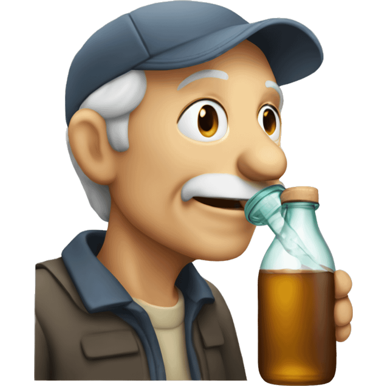 Old man drinking out of a glass bottle emoji