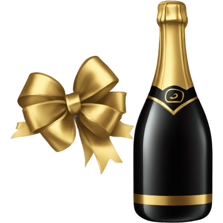 black champagne bottle with gold bow emoji