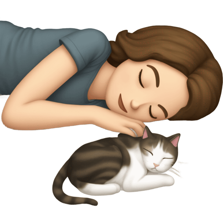 white Girl and cat sleeping emoji