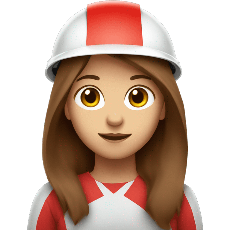 girl with a long brown hair wearing red colored safety helmet emoji