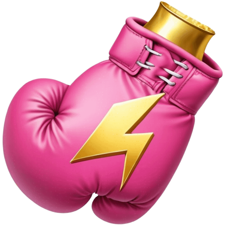 pink boxing glove with golden lightning bolts, female symbol ♀ on the backhand, sparkling stardust particles in the background emoji