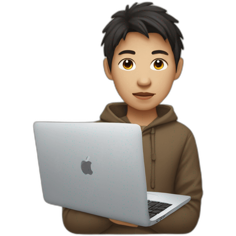 mongolian teenager(brown eyer) with macbook  emoji