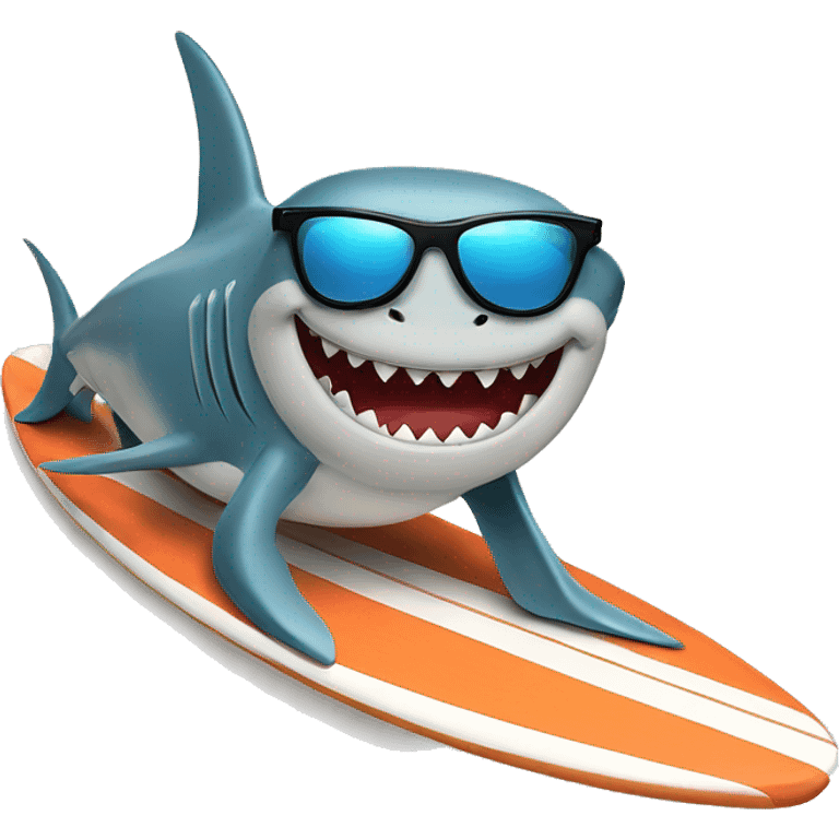 Shark on a surfboard with sunglasses on emoji