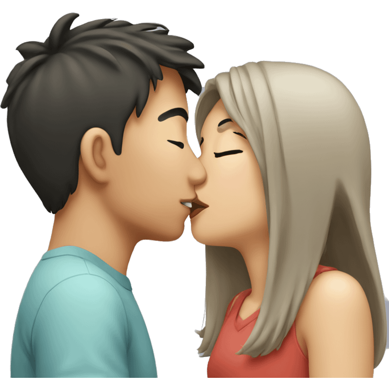 Asian girl kissing her boyfriend  emoji