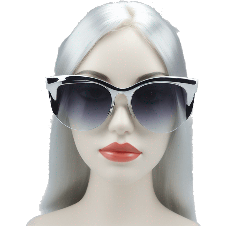 Y2K  Sports Sunglasses front view cat eye with silver frame emoji