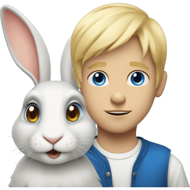 rabbit with blue eyes staring at a blue eyed blond boy emoji